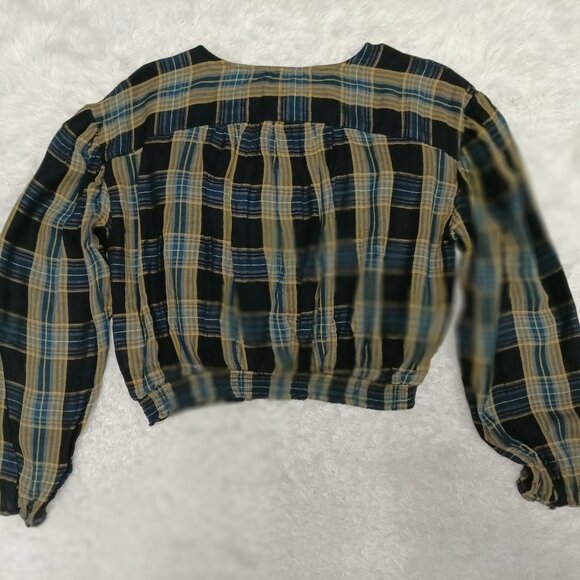 Free People Women's Its the Good Life Plaid Crop Top Long Sleeve Buttons - Picture 3 of 8